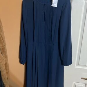 Brook brothers Navy Long Sleeve Pleated Midi Dress size 8